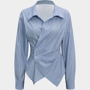 MICAS NWT Stripes Print V-Neck Ruched Long-Sleeve Shirt Size: M